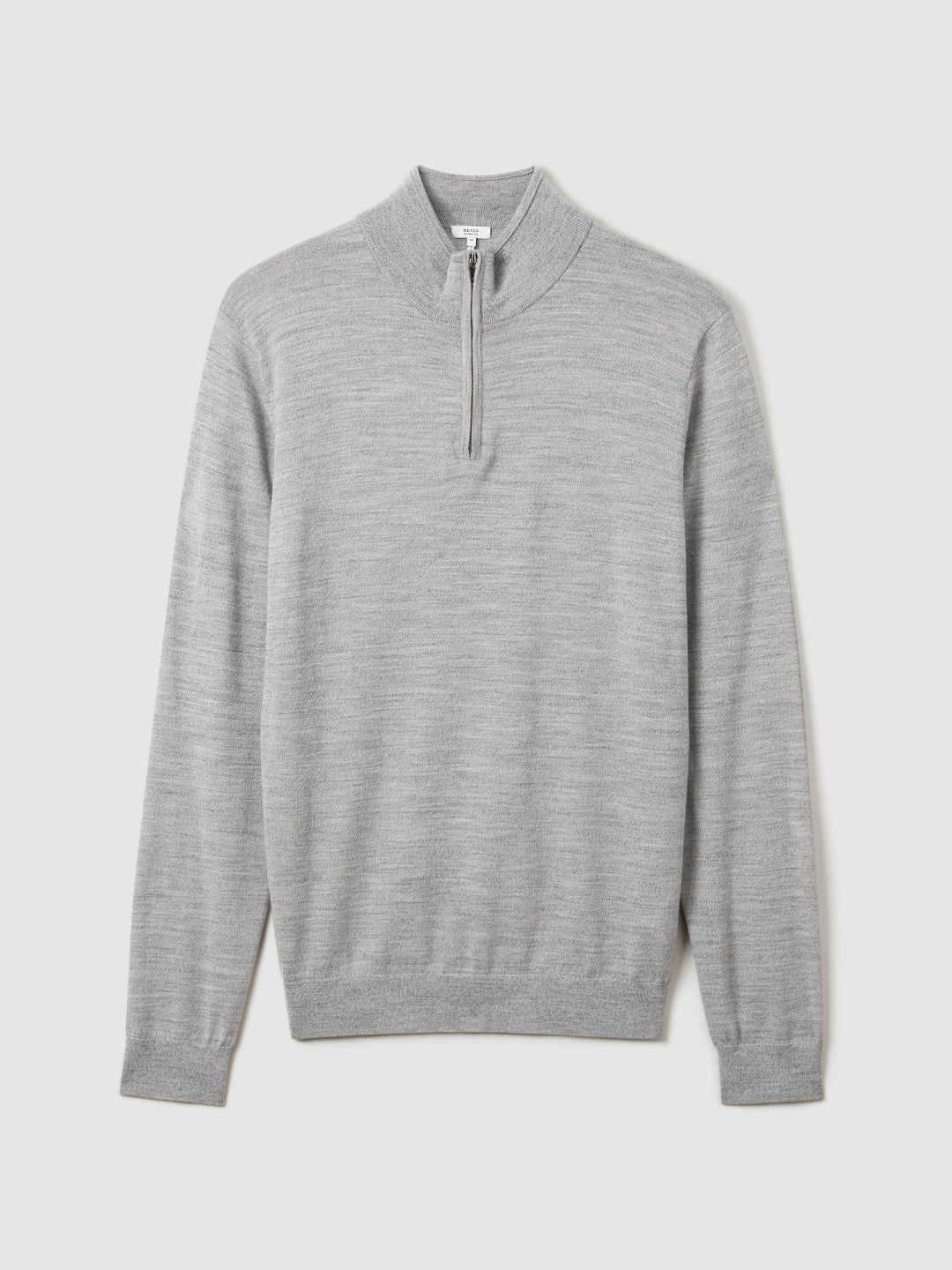 Merino Wool Half-Zip Jumper in Soft Grey Mouline | Reiss Men Premium