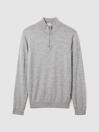 Merino Wool Half-Zip Jumper in Soft Grey Mouline | Reiss Men Premium