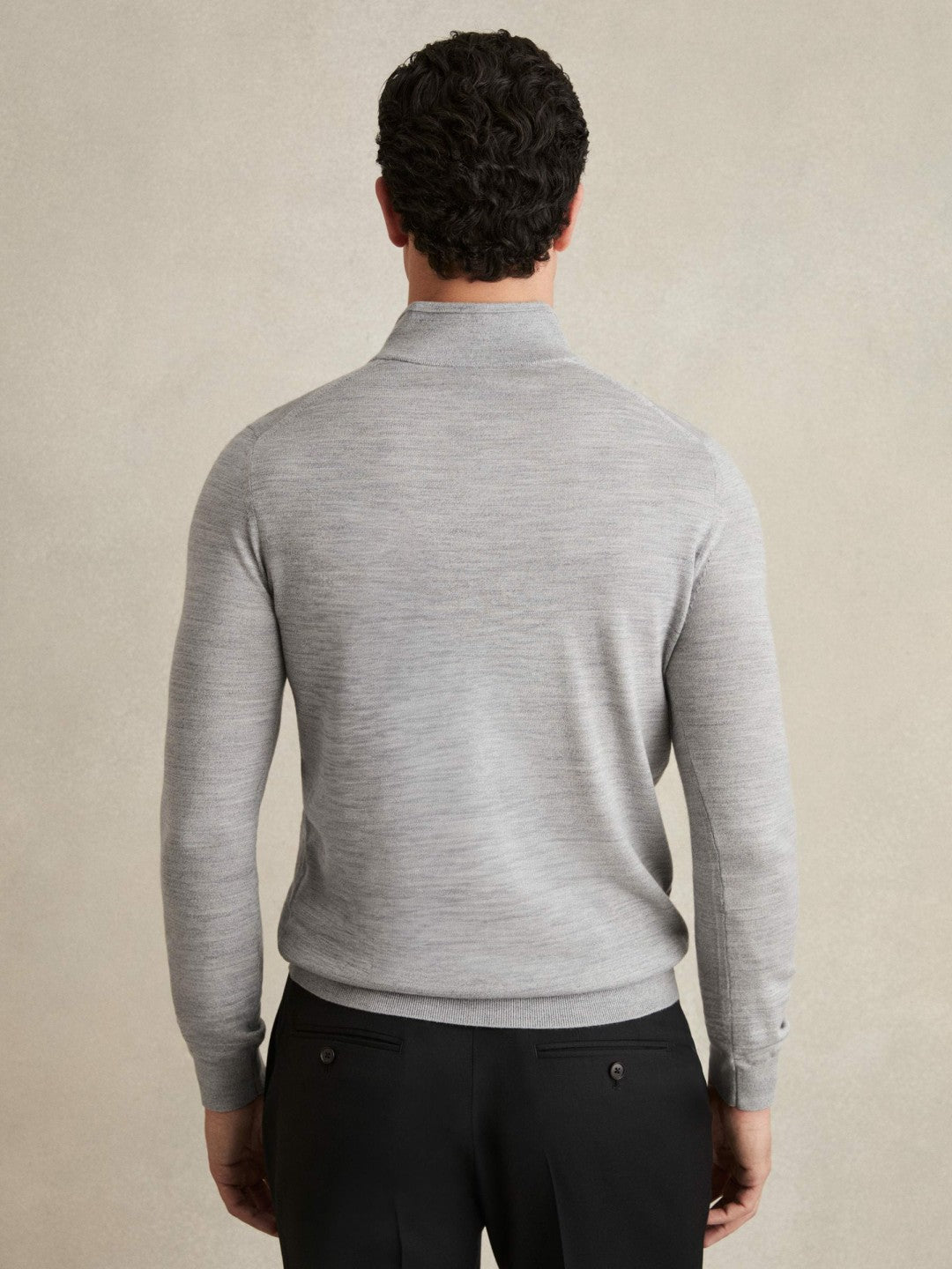 Merino Wool Half-Zip Jumper in Soft Grey Mouline | Reiss Men Premium