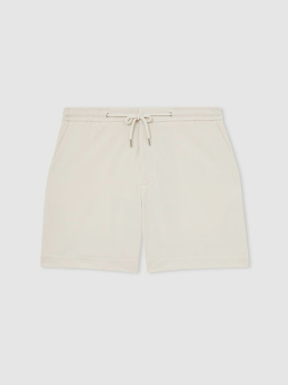 Textured Drawstring Shorts in Stone | Reiss Men Premium