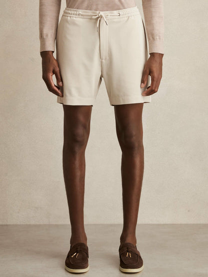 Textured Drawstring Shorts in Stone | Reiss Men Premium