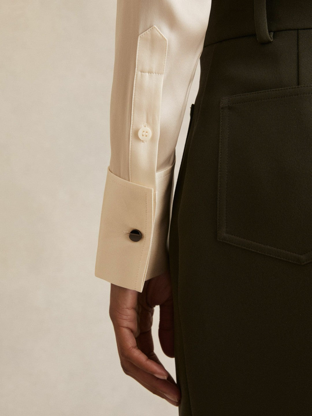 Silk-Satin Concealed-Placket Shirt in Ivory | Reiss Women Featured