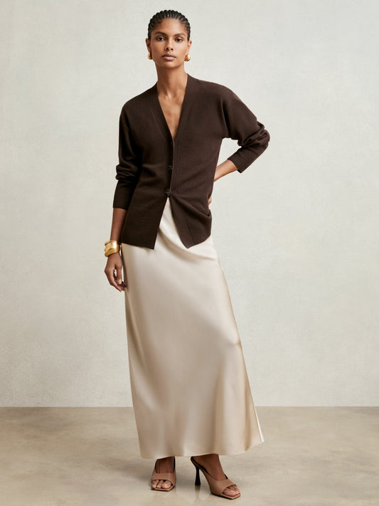 Silk Slip Maxi Skirt in Champagne Neutral | Reiss Women Recommended