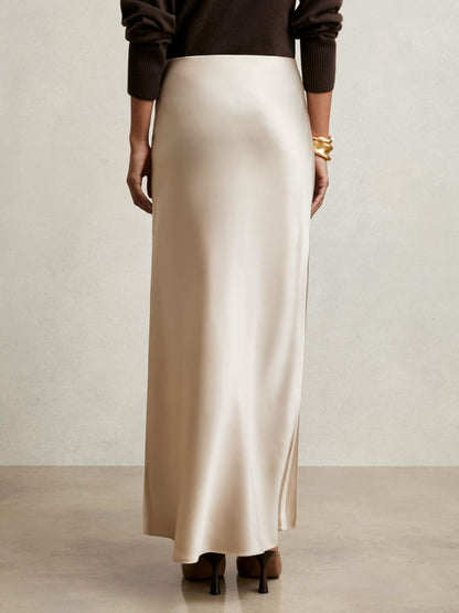 Silk Slip Maxi Skirt in Champagne Neutral | Reiss Women Recommended