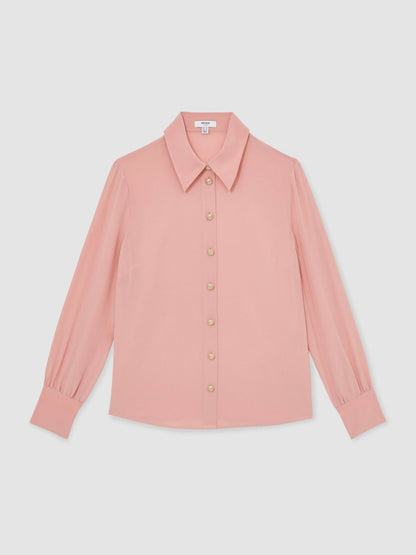 Silk Embossed-Button Shirt in Pink | Reiss Women Popular