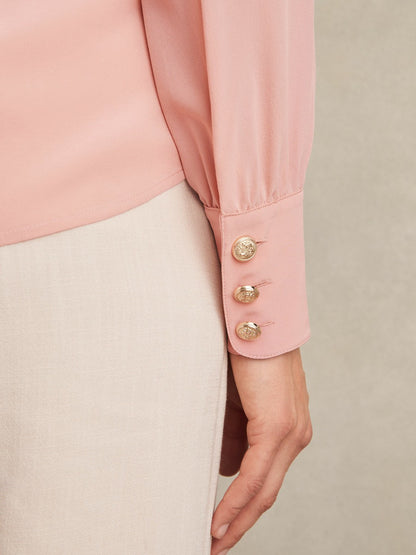 Silk Embossed-Button Shirt in Pink | Reiss Women Popular