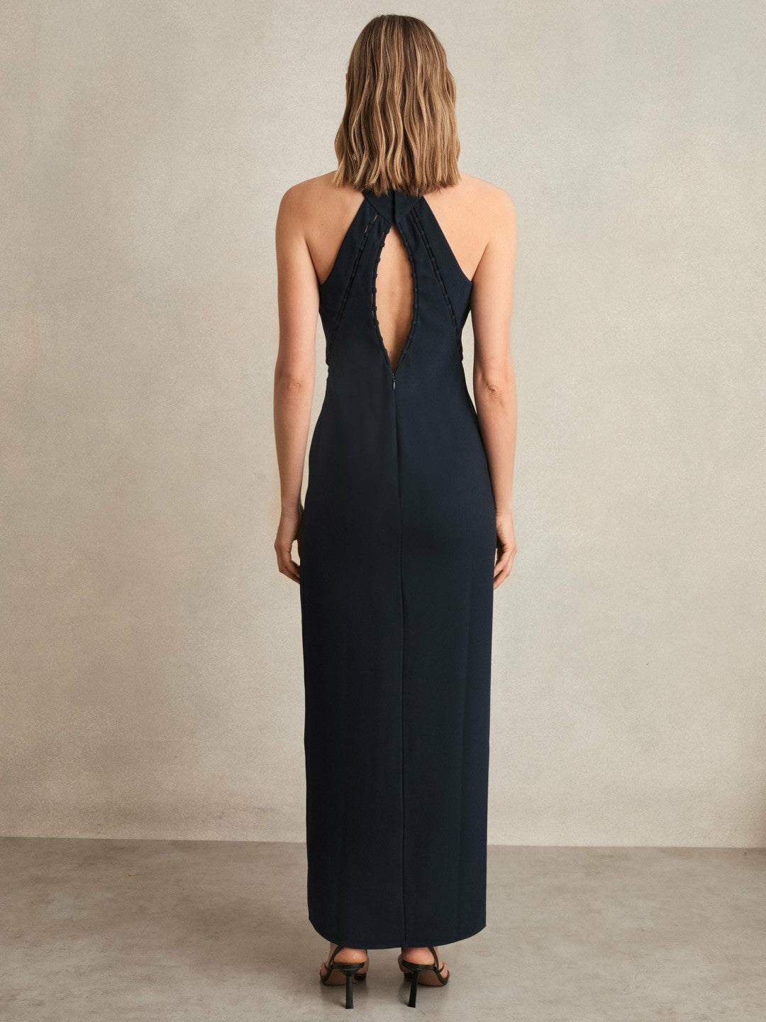 Ladder-Trim Sleeveless Maxi Dress in Navy | Reiss Women Recommended