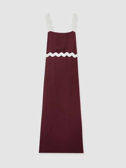 Wave-Trim Crepe Midi Dress in Burgundy | Reiss Women New