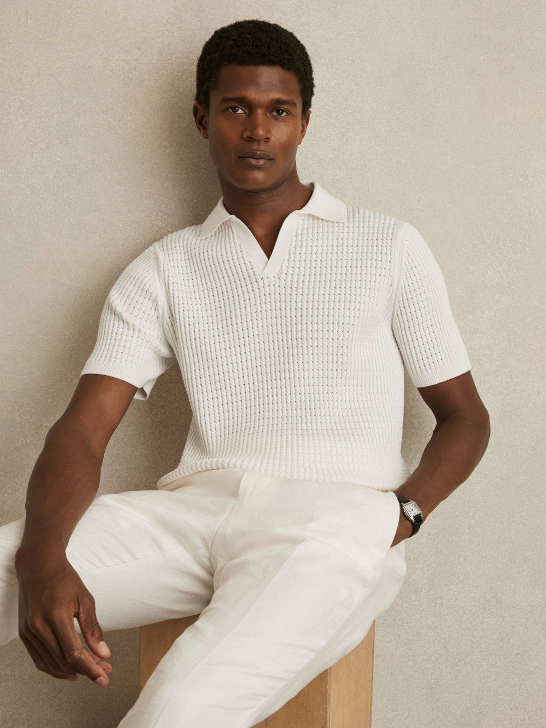 Micro-Cable Open-Collar Cotton-Blend Shirt in White | Reiss Men Best Seller