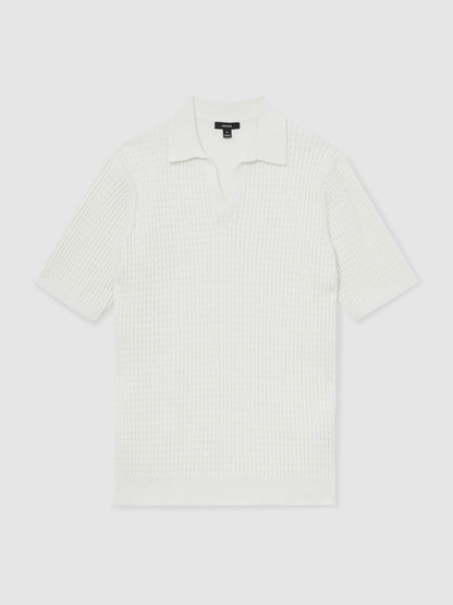 Micro-Cable Open-Collar Cotton-Blend Shirt in White | Reiss Men Best Seller