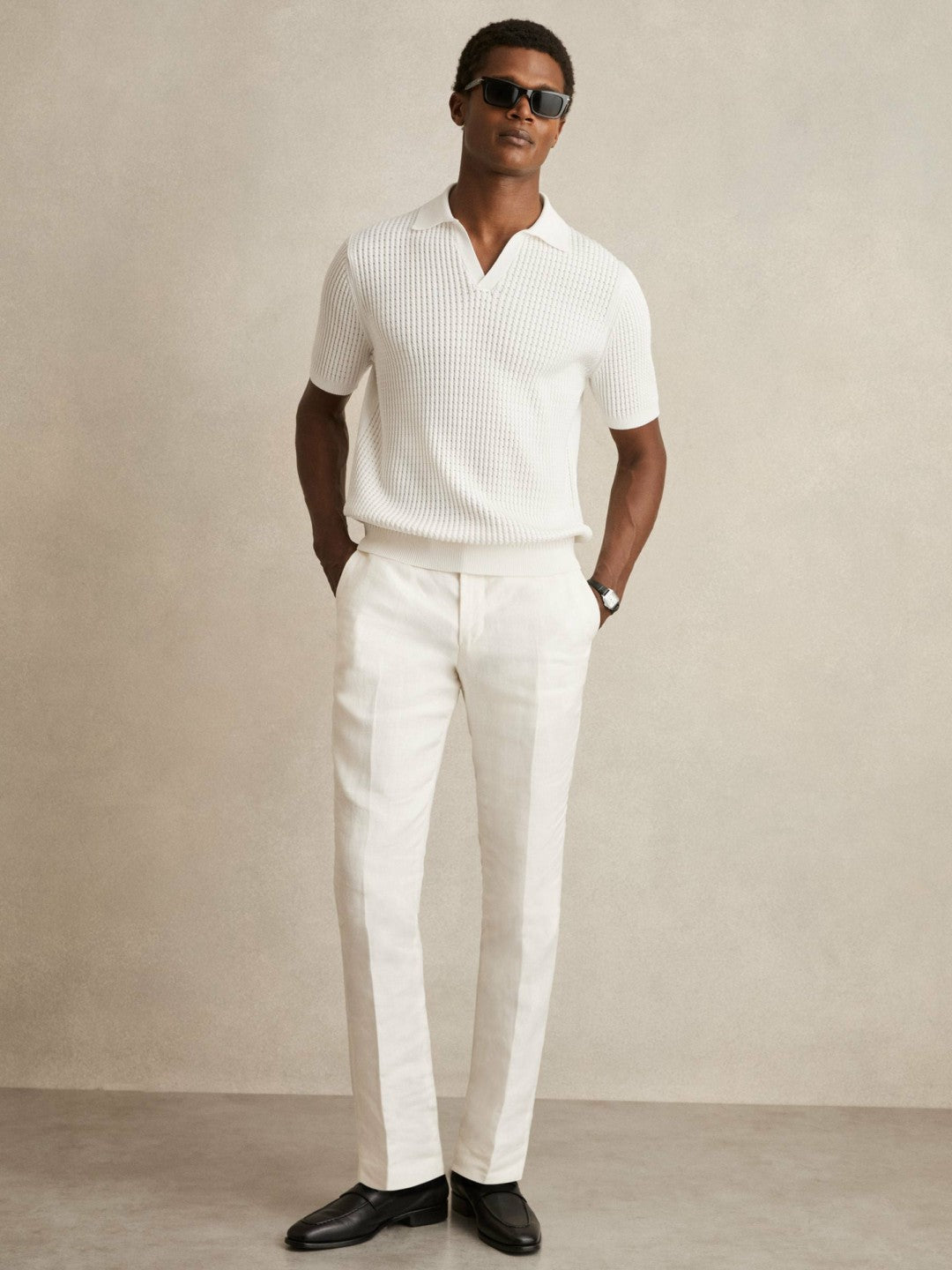 Micro-Cable Open-Collar Cotton-Blend Shirt in White | Reiss Men Best Seller