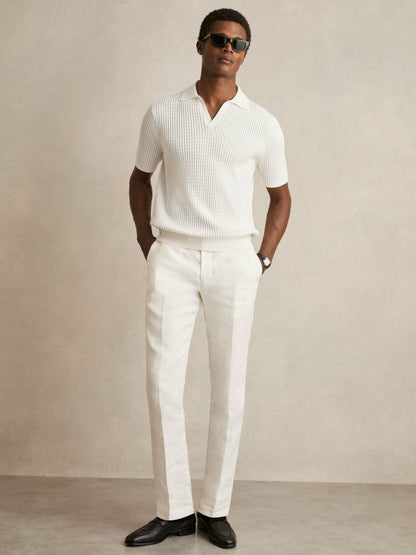 Micro-Cable Open-Collar Cotton-Blend Shirt in White | Reiss Men Best Seller