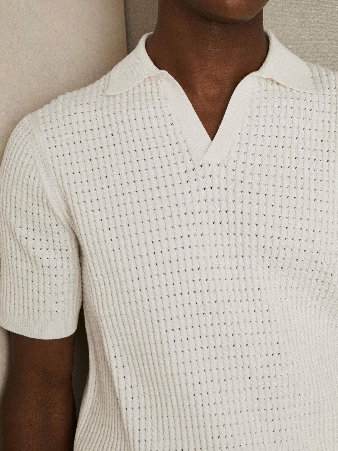 Micro-Cable Open-Collar Cotton-Blend Shirt in White | Reiss Men Best Seller