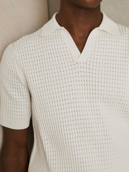 Micro-Cable Open-Collar Cotton-Blend Shirt in White | Reiss Men Best Seller