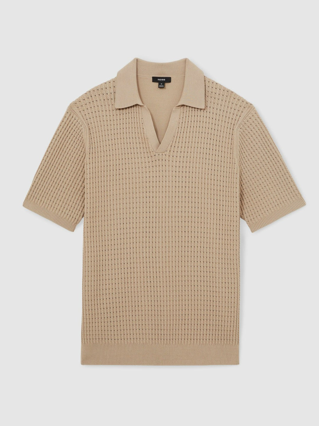 Micro-Cable Open-Collar Cotton-Blend Shirt in Light Camel Brown | Reiss Men Featured