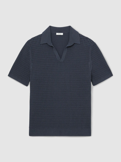Micro-Cable Open-Collar Cotton-Blend Shirt in Dark Airforce Blue | Reiss Men New