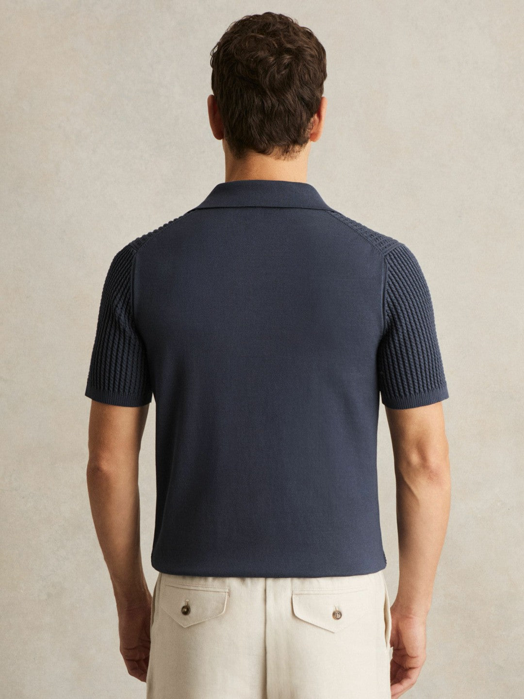 Micro-Cable Open-Collar Cotton-Blend Shirt in Dark Airforce Blue | Reiss Men New