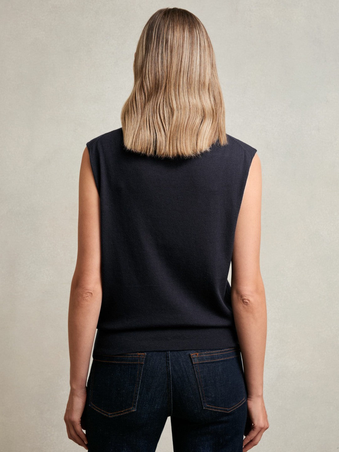 Wool Slouched Sleeveless Top in Navy | Reiss Women Best Seller