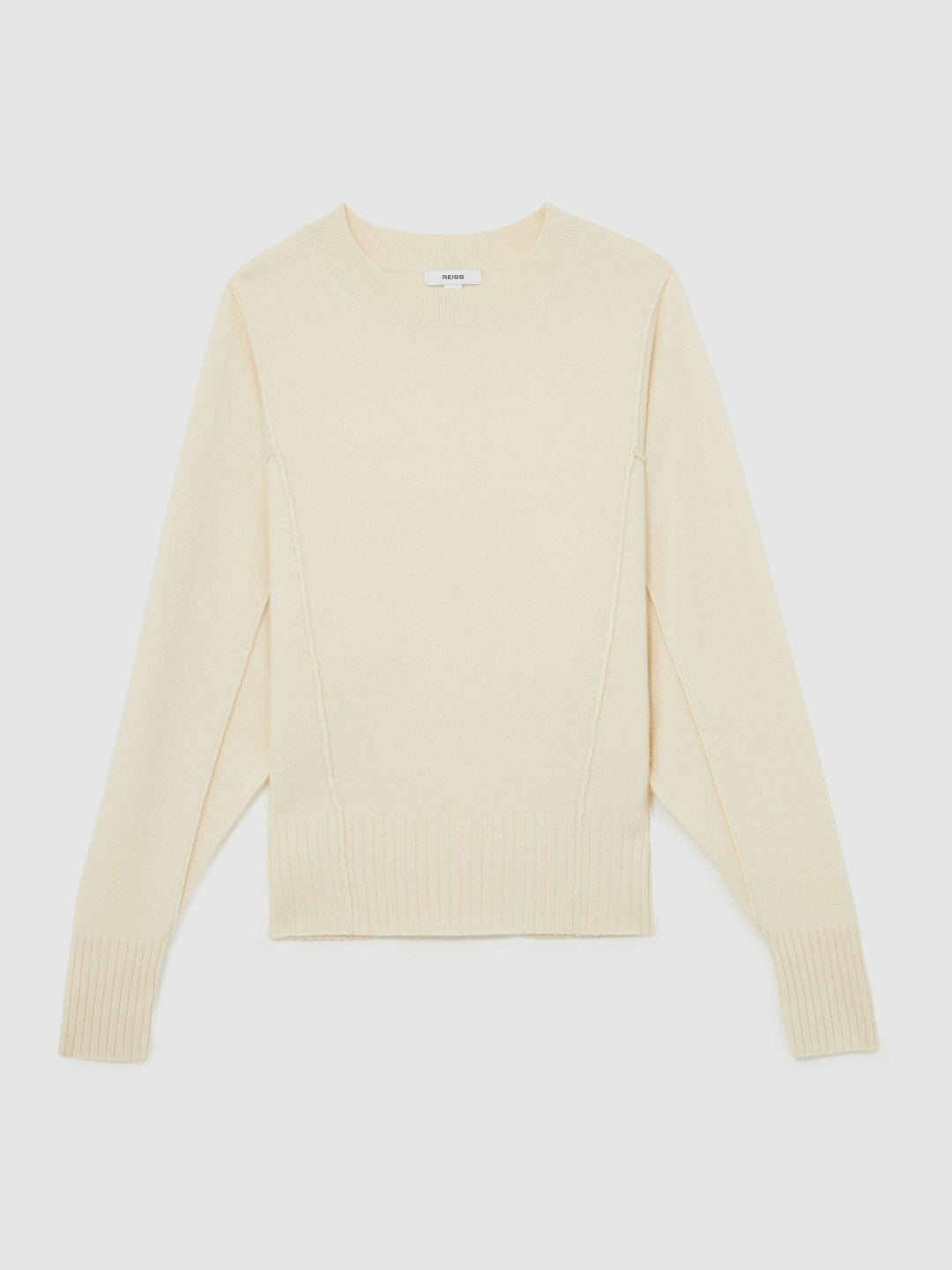 Wool-Blend Reverse-Seam Batwing Jumper With Cashmere in Cream | Reiss Women Premium