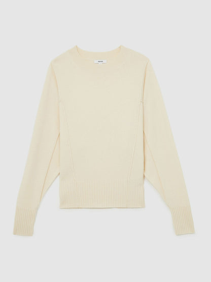 Wool-Blend Reverse-Seam Batwing Jumper With Cashmere in Cream | Reiss Women Premium