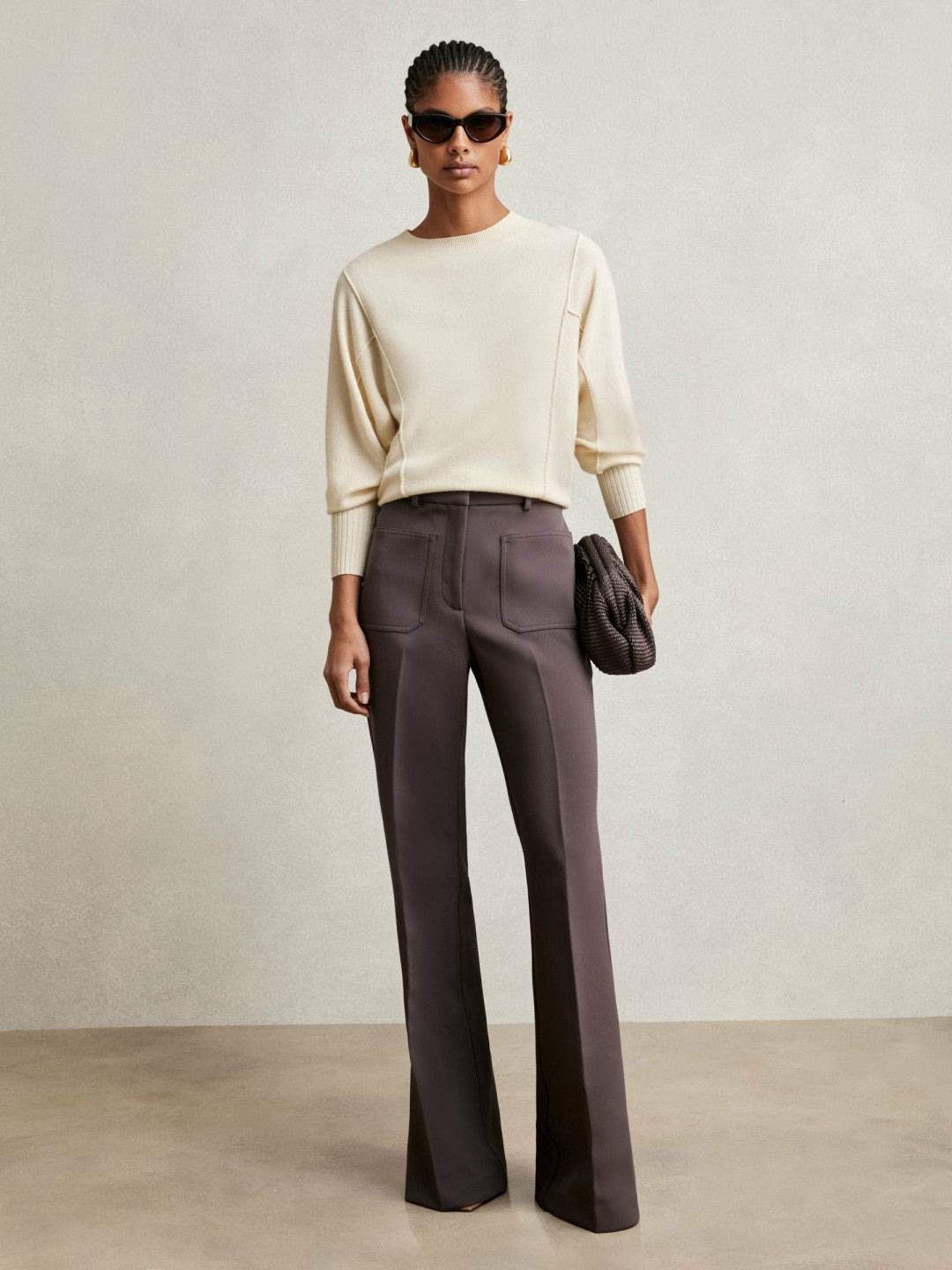 Wool-Blend Reverse-Seam Batwing Jumper With Cashmere in Cream | Reiss Women Premium
