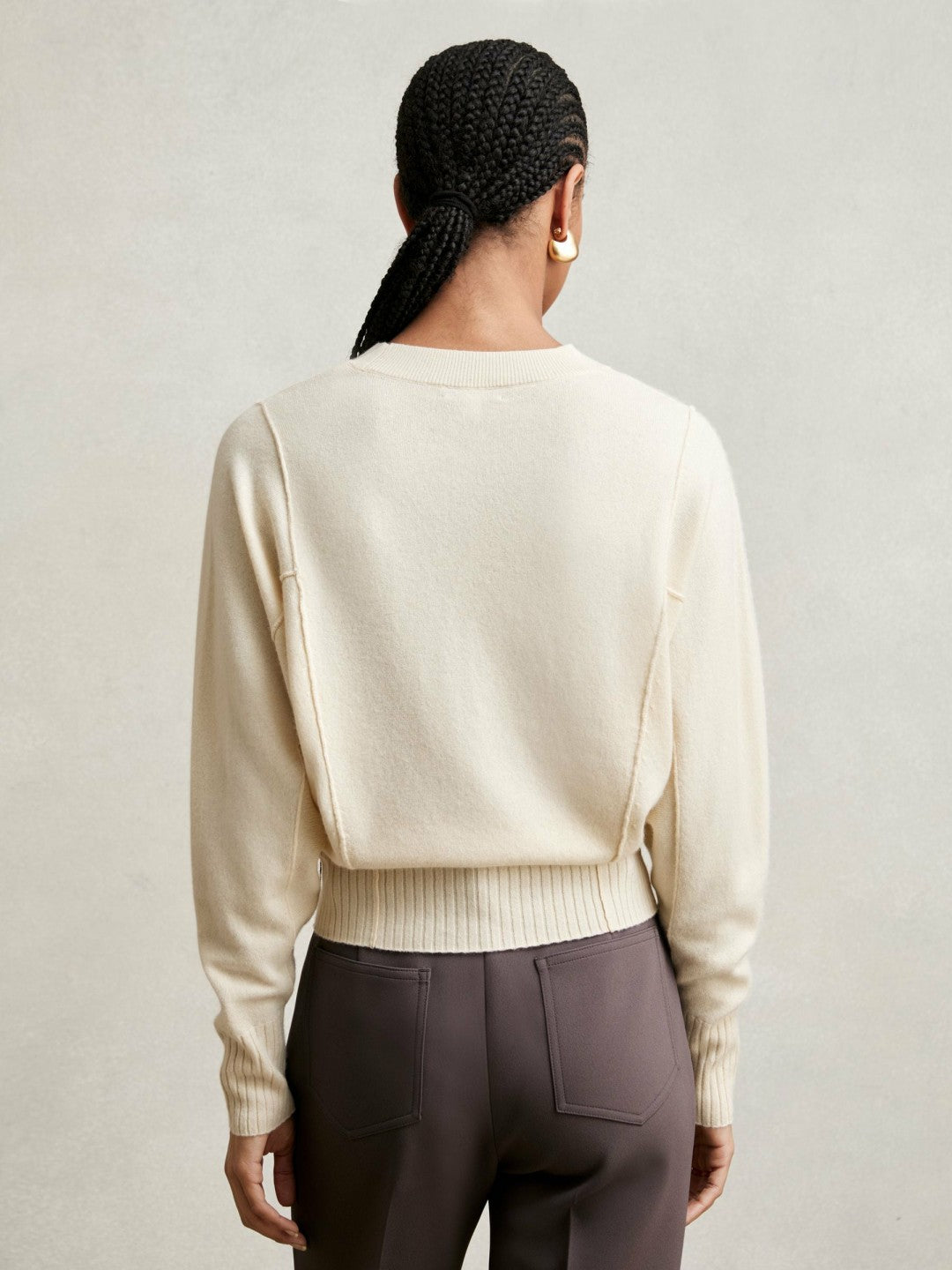 Wool-Blend Reverse-Seam Batwing Jumper With Cashmere in Cream | Reiss Women Premium