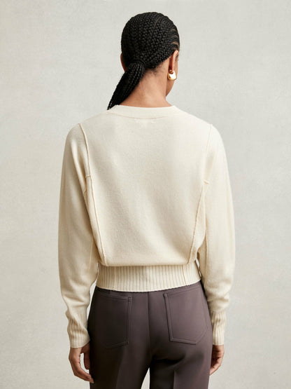 Wool-Blend Reverse-Seam Batwing Jumper With Cashmere in Cream | Reiss Women Premium