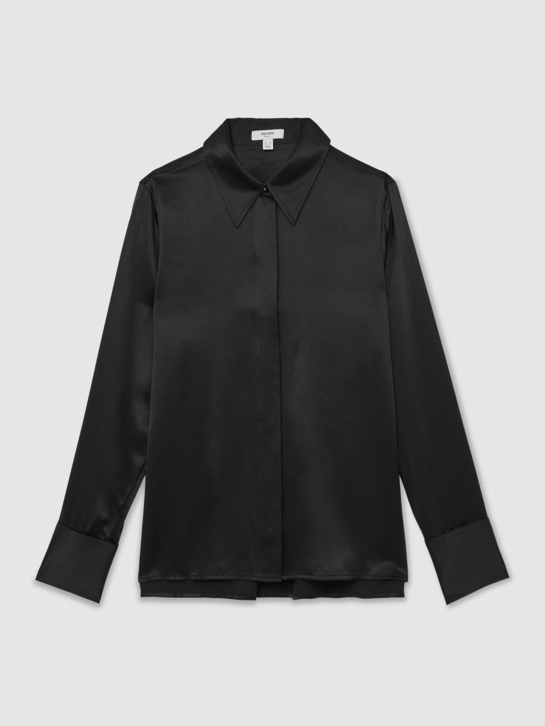 Silk-Satin Concealed-Placket Shirt in Black | Reiss Women Best Seller
