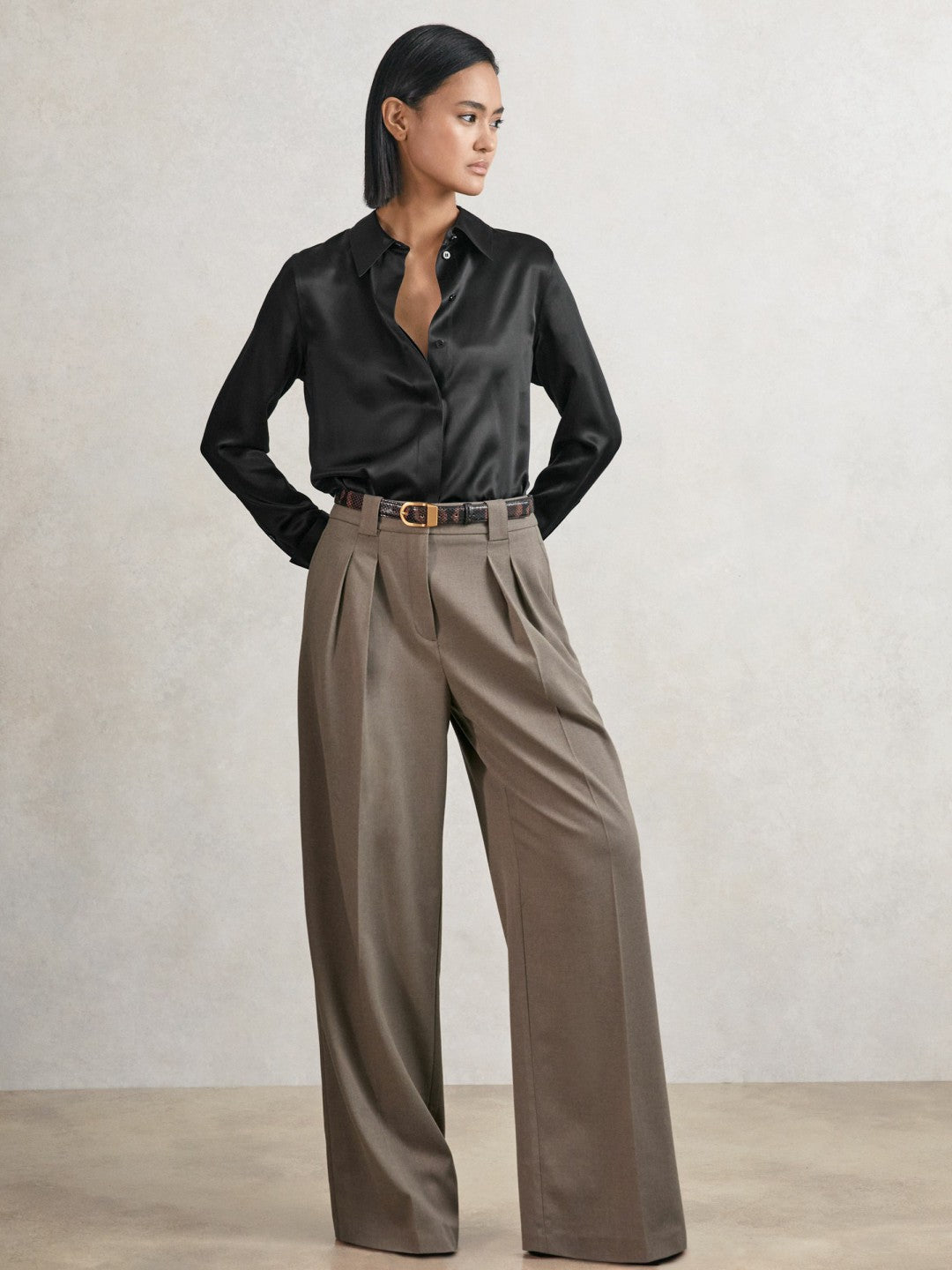 Silk-Satin Concealed-Placket Shirt in Black | Reiss Women Best Seller