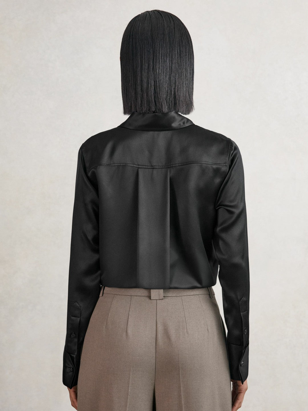 Silk-Satin Concealed-Placket Shirt in Black | Reiss Women Best Seller