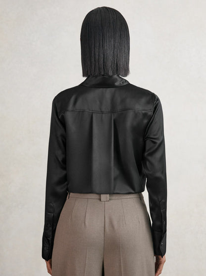Silk-Satin Concealed-Placket Shirt in Black | Reiss Women Best Seller