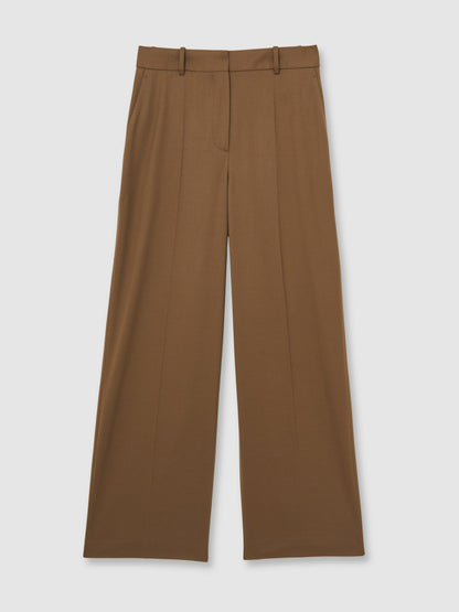 Petite Wool-Blend Wide-Leg Suit Trousers in Tan | Reiss Women Trending