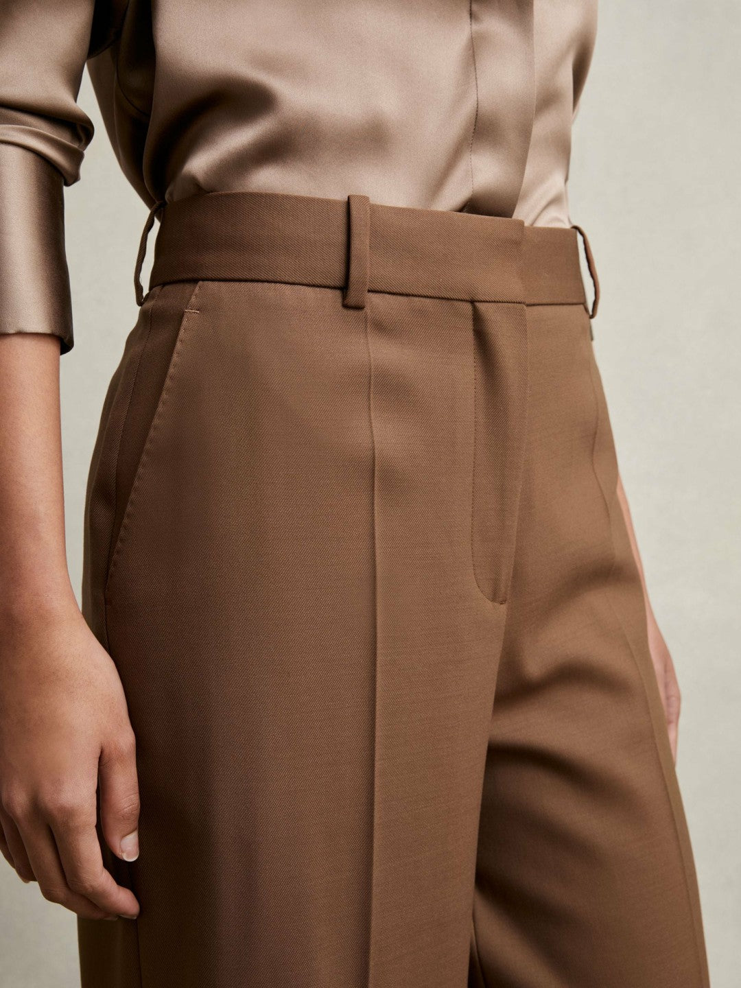 Petite Wool-Blend Wide-Leg Suit Trousers in Tan | Reiss Women Trending