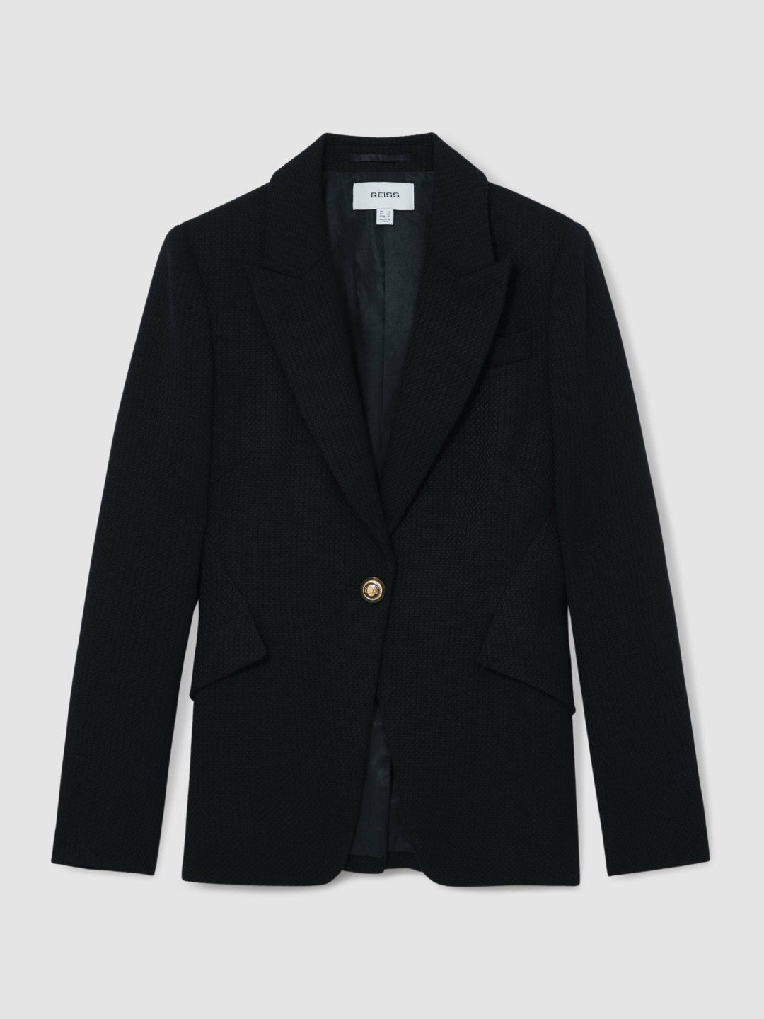 Single-Breasted Textured Blazer Wool-Blend in Navy | Reiss Women New