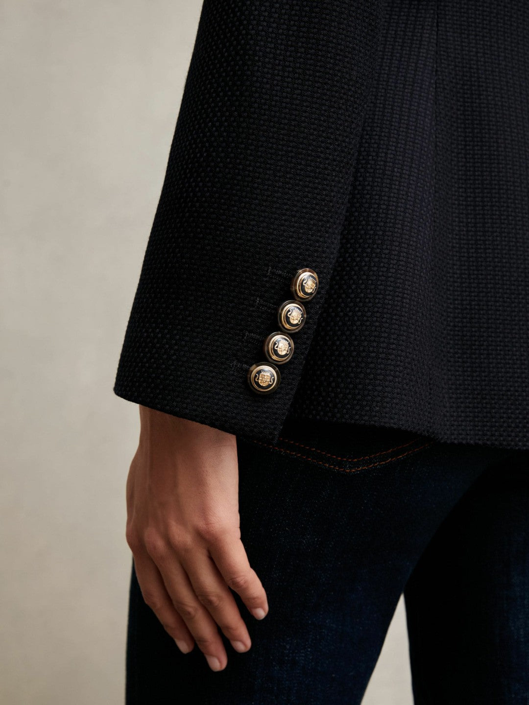 Single-Breasted Textured Blazer Wool-Blend in Navy | Reiss Women New
