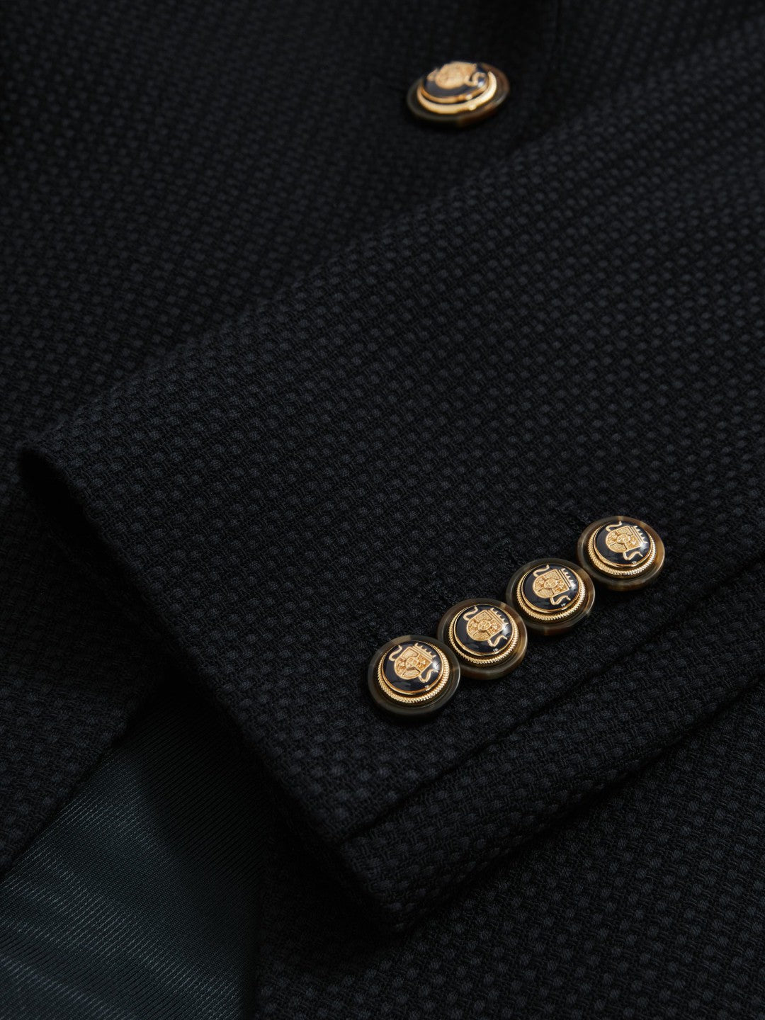 Single-Breasted Textured Blazer Wool-Blend in Navy | Reiss Women New