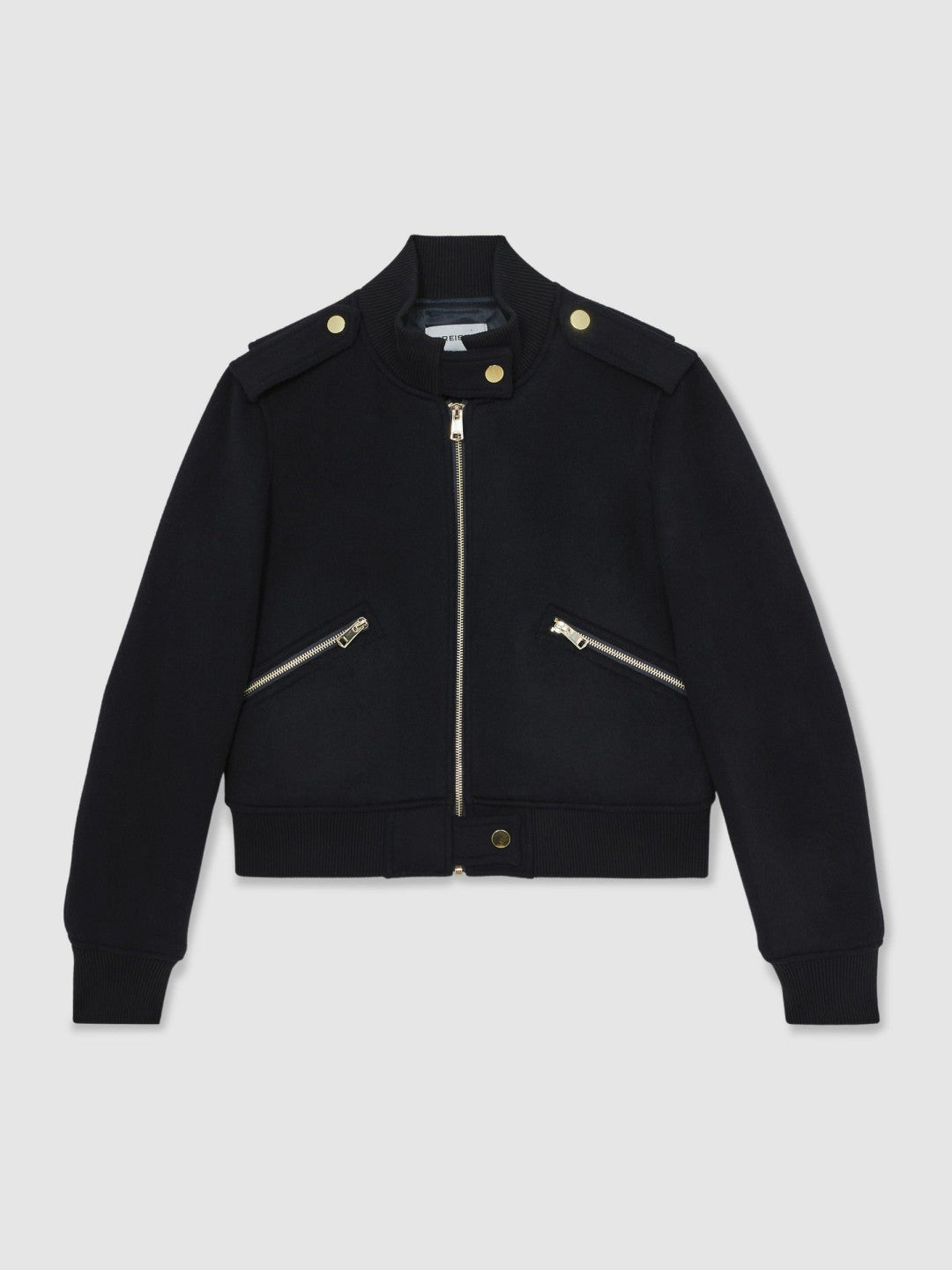 Brushed Wool Epaulette Bomber Jacket in Navy | Reiss Women Premium