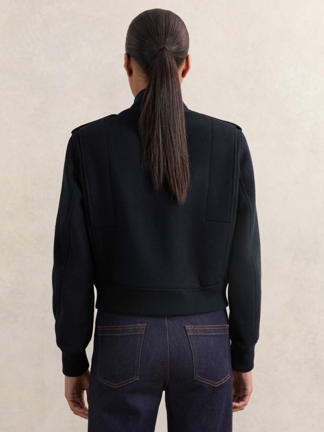 Brushed Wool Epaulette Bomber Jacket in Navy | Reiss Women Premium
