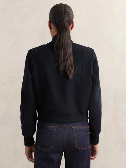 Brushed Wool Epaulette Bomber Jacket in Navy | Reiss Women Premium