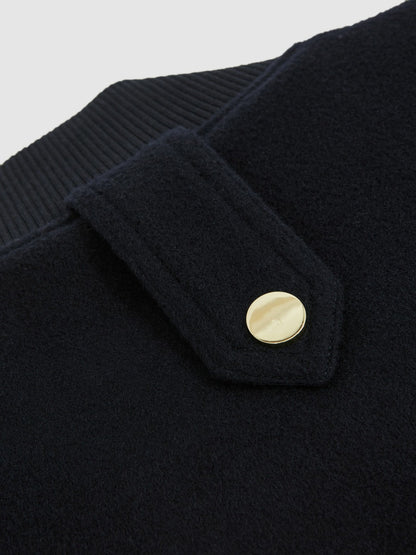 Brushed Wool Epaulette Bomber Jacket in Navy | Reiss Women Premium