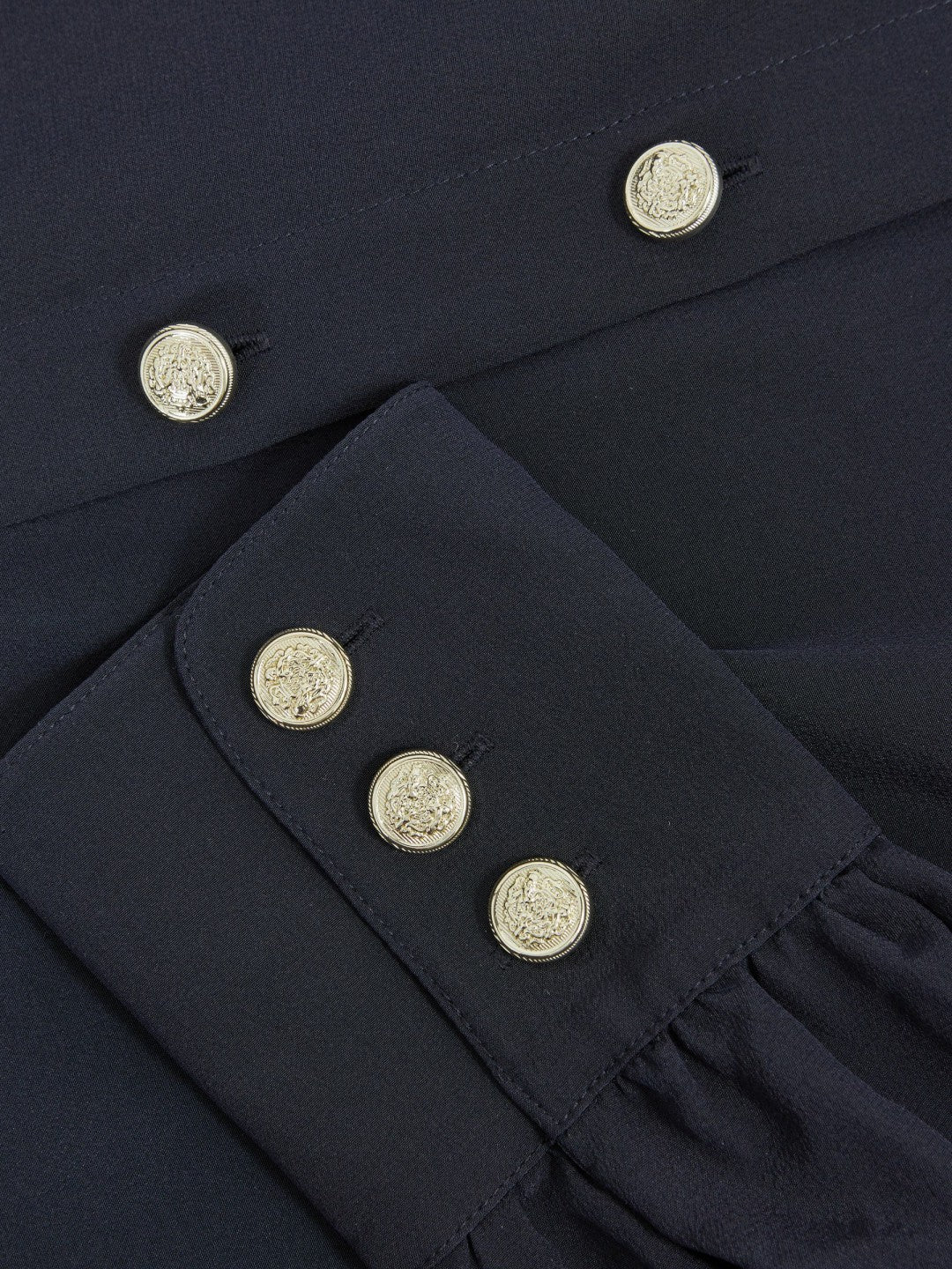 Silk Embossed-Button Shirt in Navy | Reiss Women Trending