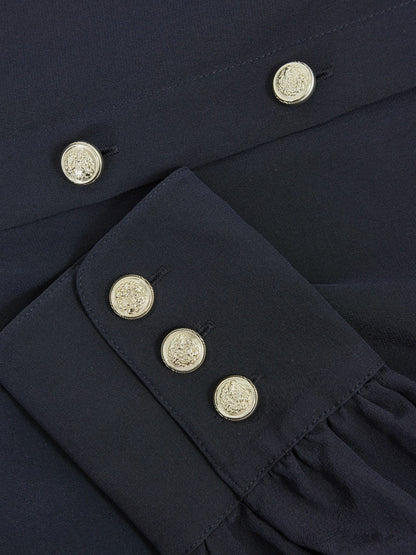Silk Embossed-Button Shirt in Navy | Reiss Women Trending