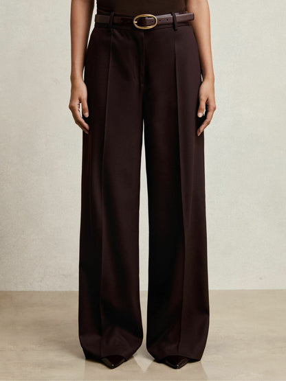 Wool-Blend Wide-Leg Suit Trousers in Aubergine | Reiss Women Trending