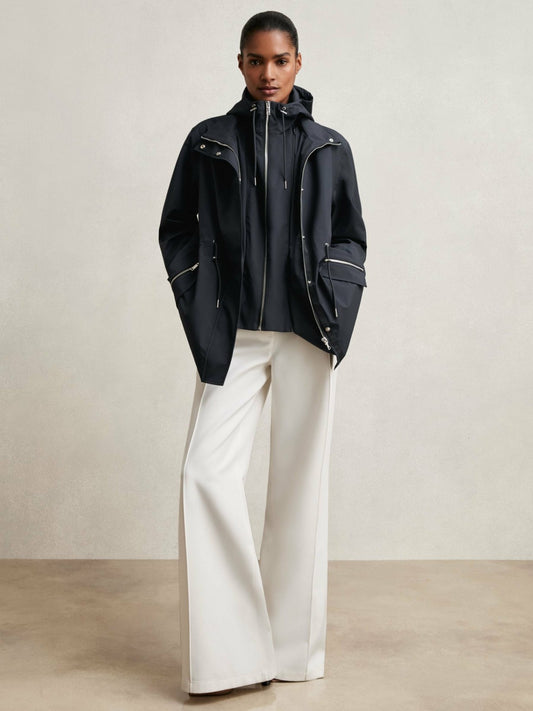 Removable-Hood Rain Coat in Navy | Reiss Women Signature
