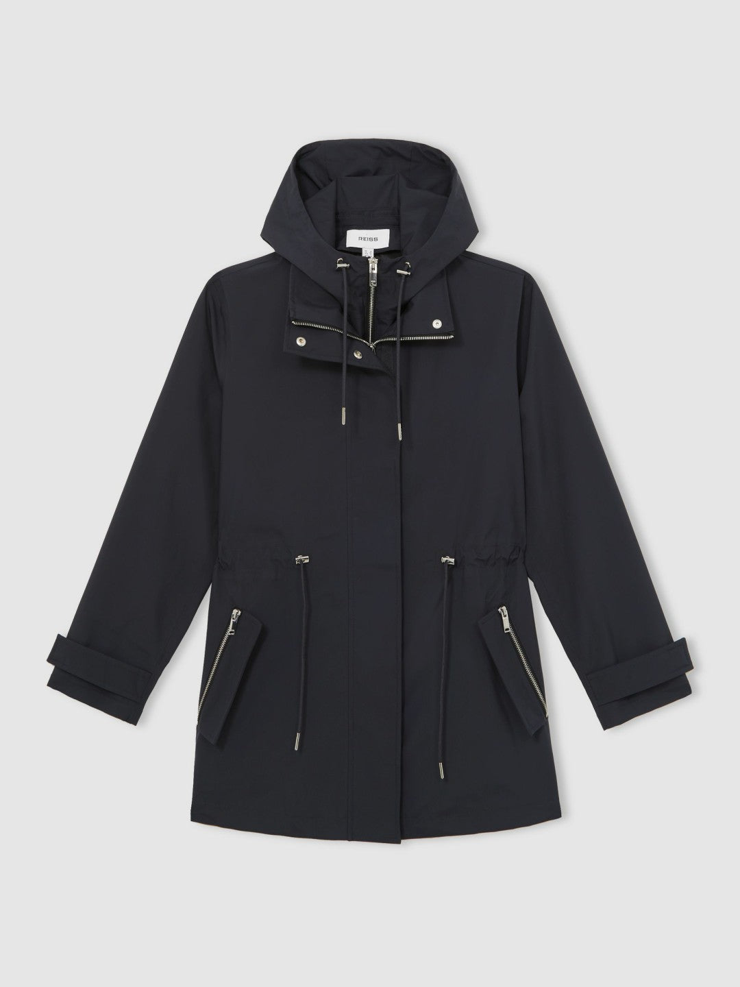 Removable-Hood Rain Coat in Navy | Reiss Women Signature