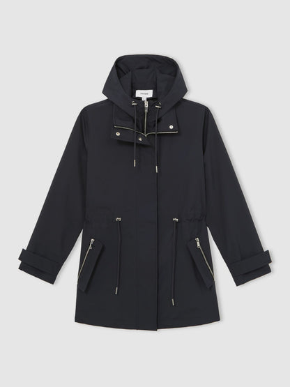 Removable-Hood Rain Coat in Navy | Reiss Women Signature