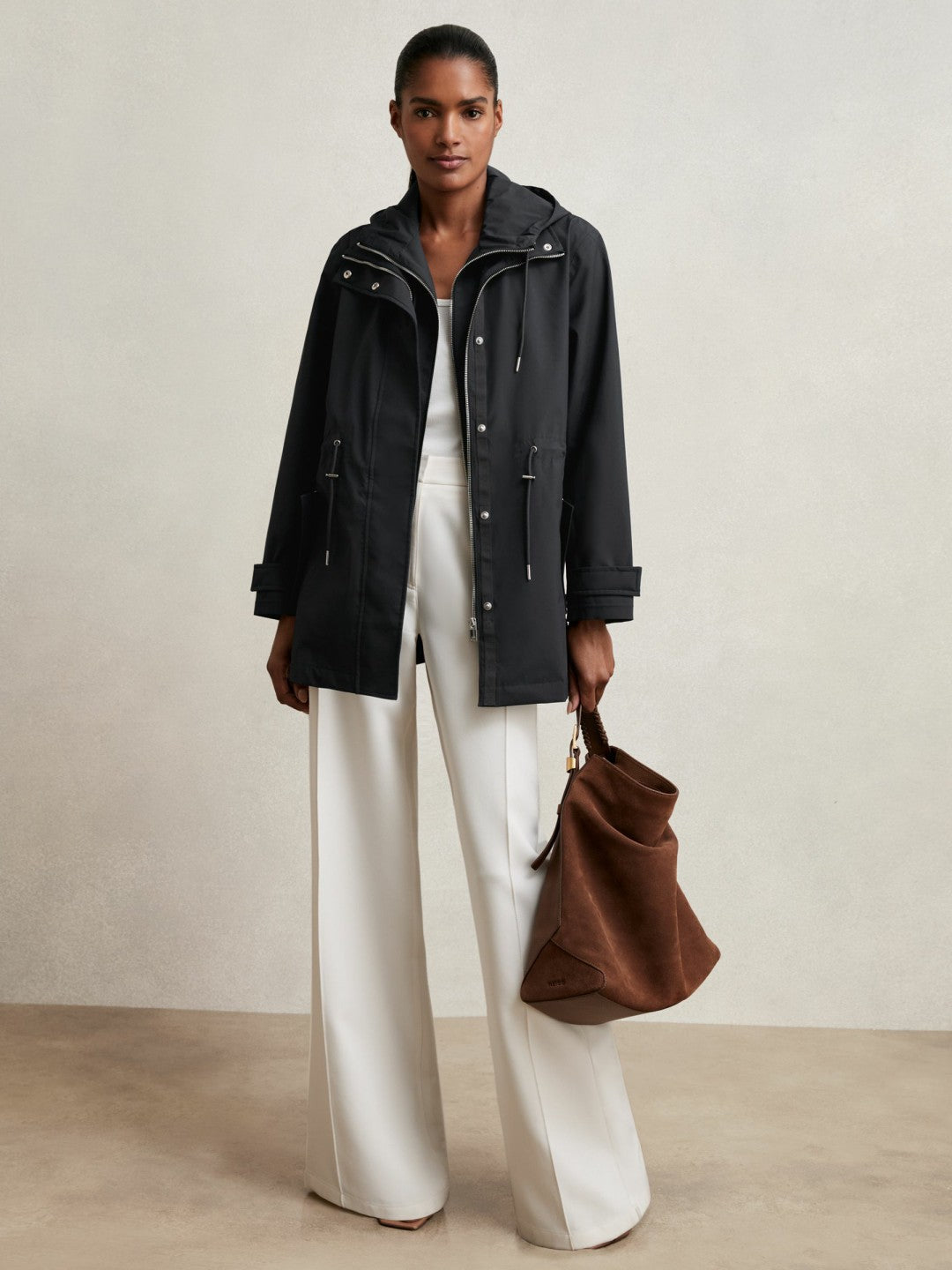 Removable-Hood Rain Coat in Navy | Reiss Women Signature