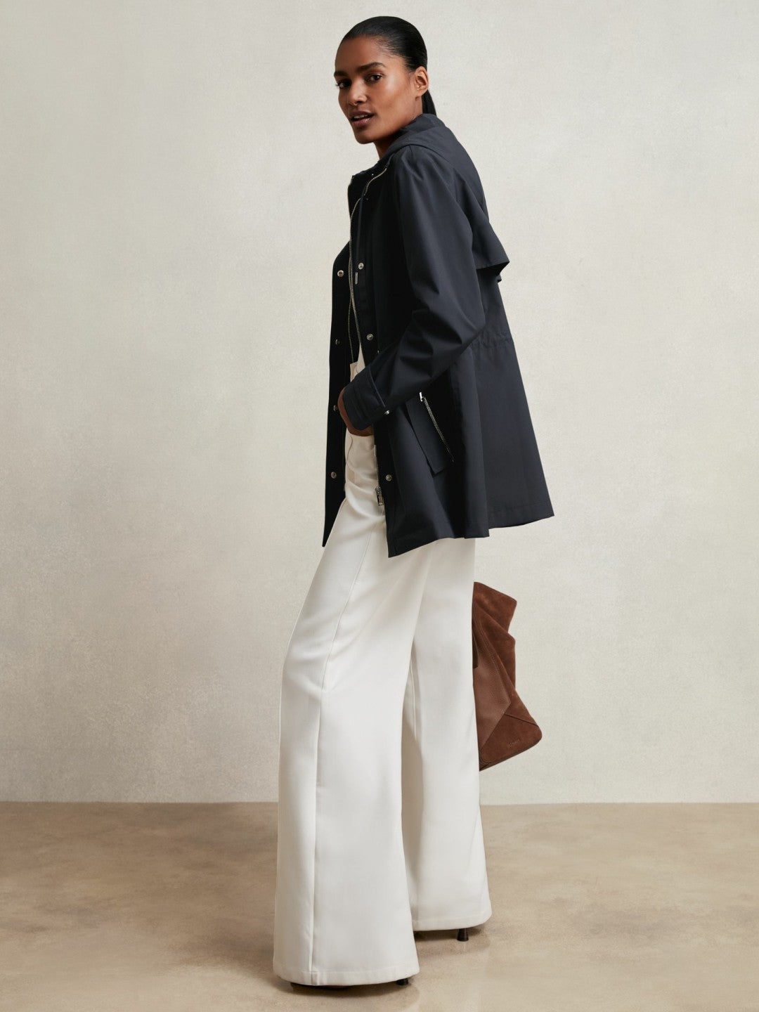 Removable-Hood Rain Coat in Navy | Reiss Women Signature
