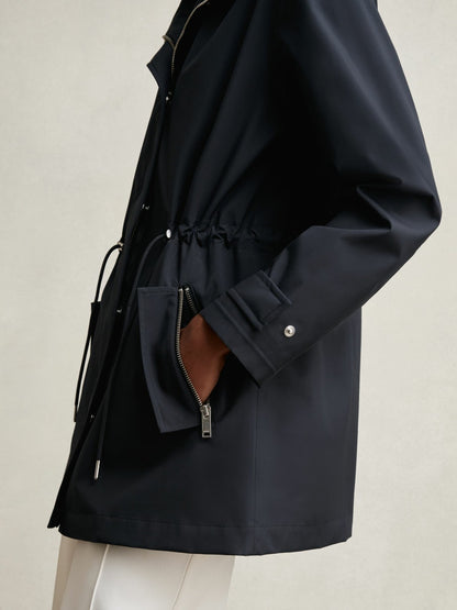 Removable-Hood Rain Coat in Navy | Reiss Women Signature
