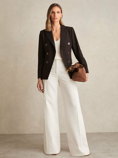 Petite Wool-Blend Double-Breasted Blazer in Chocolate Brown | Reiss Women New